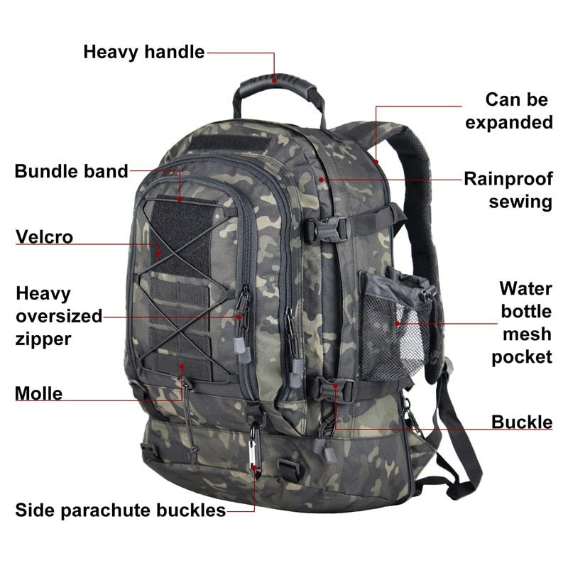 60L Backpack Military Style Outdoor Rucksack Waterproof Bag - Howlettne