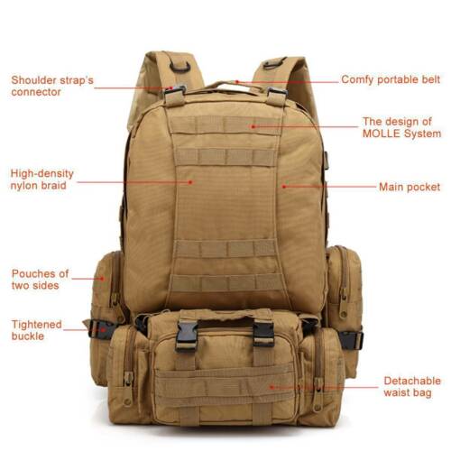 60L Large Backpack Daypack with 3 MOLLE Bags Military Grade Tactical Outdoor - Howlettne