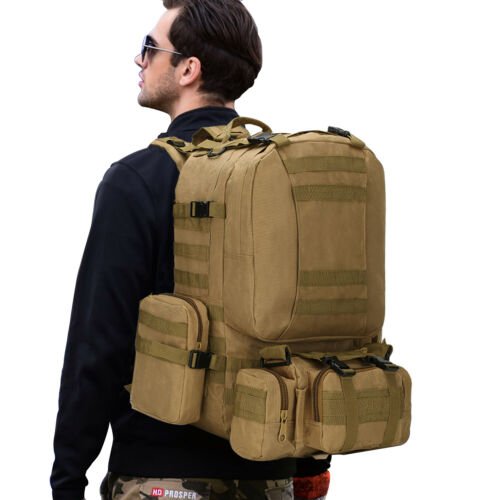 60L Large Backpack Daypack with 3 MOLLE Bags Military Grade Tactical Outdoor - Howlettne