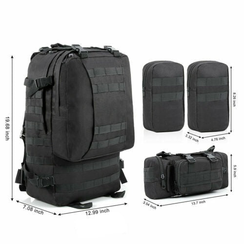 60L Large Backpack Daypack with 3 MOLLE Bags Military Grade Tactical Outdoor - Howlettne